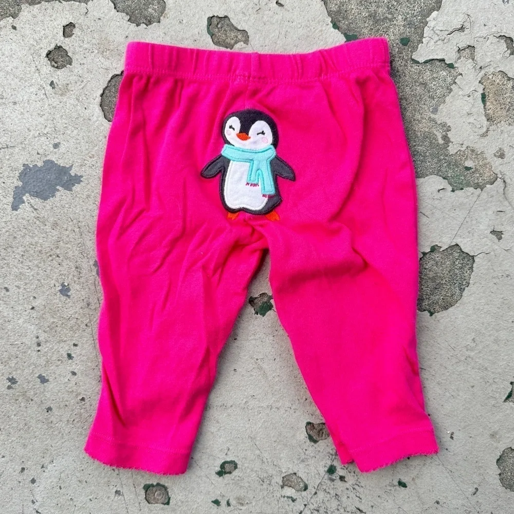Pink Pull On Pants with Penguin Graphic